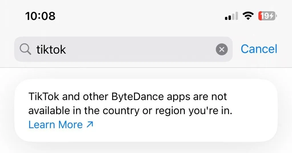 TikTok remains unavailable on the Apple App Store as of Sunday, January 19th at 4: 30 pm PT (Photo: Digital Music News)